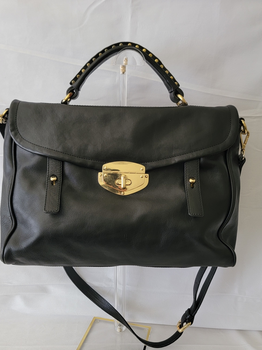 Massimo Dutti Black Leather Satchel with Gold Hardware - Picture 2 of 10